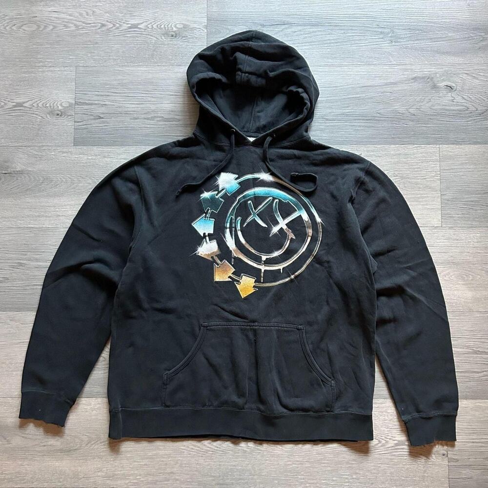 Vintage 2003 Blink-182 Smiley Face Tour Hoodie Black XL Y2K Punk